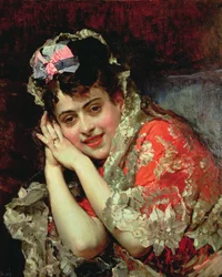 Porträt von Aline mit einer Mantilla